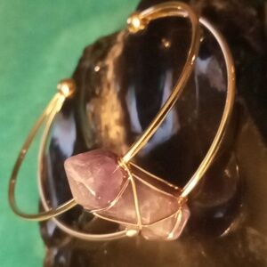 Natural amythst stone cuff bracelet . Adjustable gold tone . beautiful color